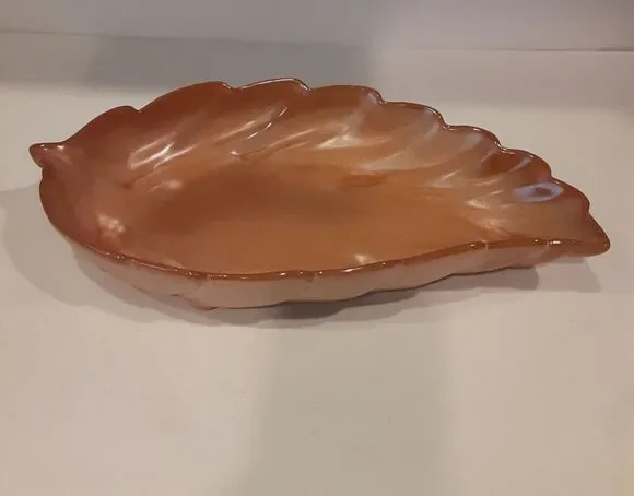 Vintage Frankoma Pottery#226 Terracotta Peach Decorative Leaf Dish
