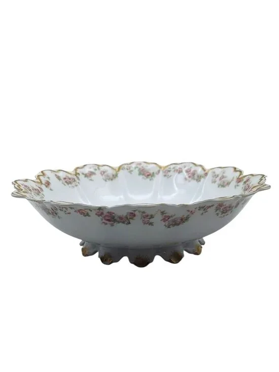 Antique Haviland Limoges Rose Garland Porcelain Scalloped Serving Bowl France