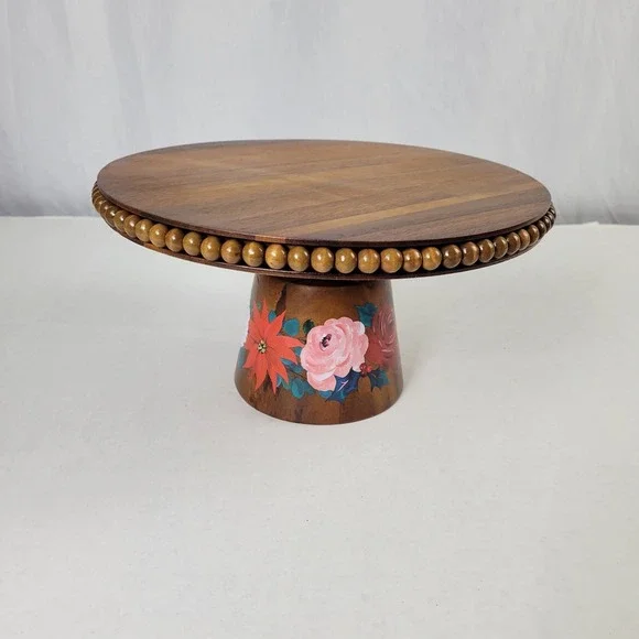 The Pioneer Woman Wishful Winter Beaded Acacia Wood‎ Cake Stand