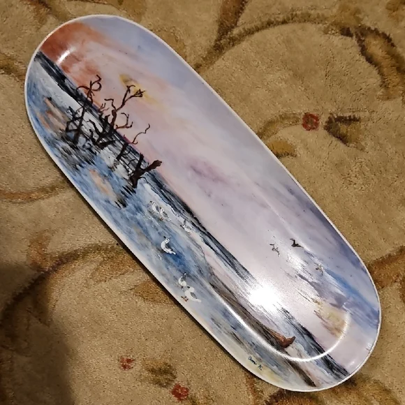 Fitz and Floyd Coastal Scene with Gulls Porcelain Handpainted Tray