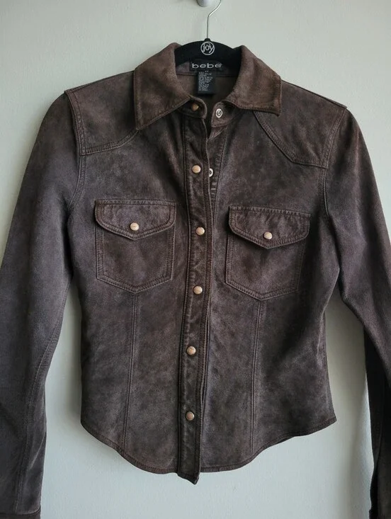Bebe Vintage Suede Snap Button Jacket Size XS