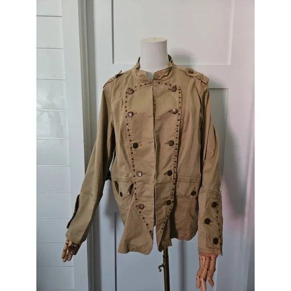 ZD Jacket Womens Plus Size 18 Khaki Tan Military Band Studded Utility Boho Chic