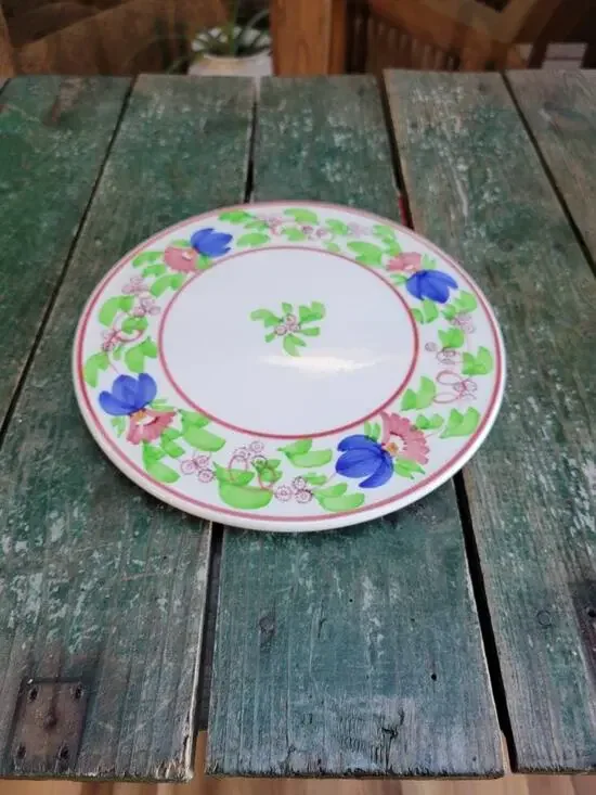 Vintage Cake Plate Hand Painted Japan Pink Blue Floral Cottagecore Platter 11.5