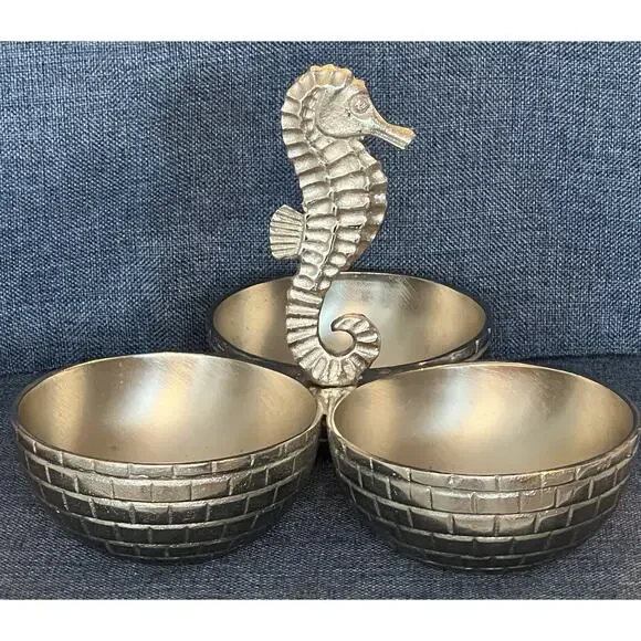 Seahorse Beach Silver Condiment-‎ Snack Divided 3 Bowl-Serving dish-Sigrid Olsen