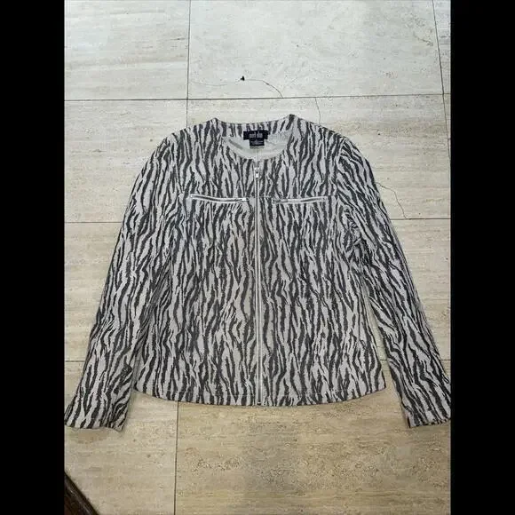 MARK ALAN WOMANS Zebra PRINT LEATHER JACKET‎ FITTED Size Large