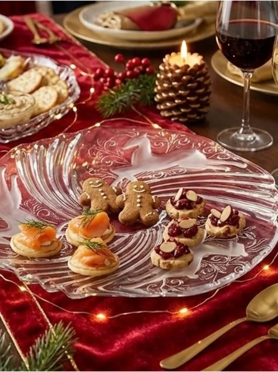 Mikasa Reindeer Bon Bon Plate 9 Inch Glass Christmas Holiday Serving Dish S2001‎