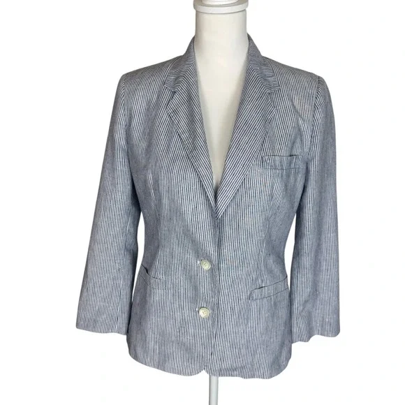 Gordon of Philadelphia Vintage Blue White Striped Two Button‎ Blazer Womens