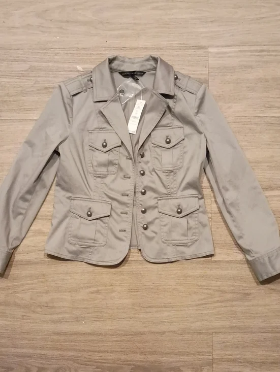 White House Black Market Light Gray Utility Jacket - Button Front