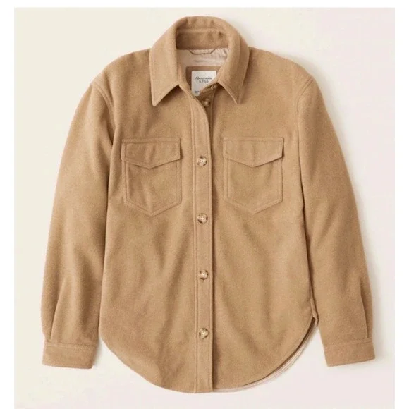 Abercrombie & Fitch Womens Shacket Wool Blend‎ Camel Tan Shirt Jacket Small