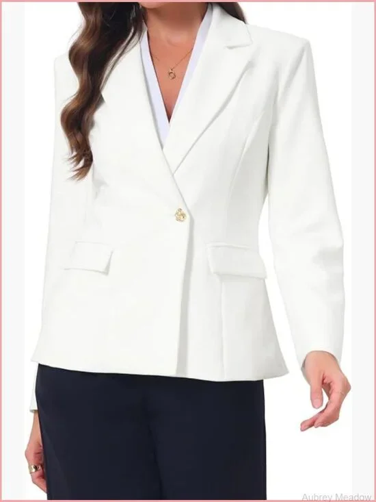 Women's Work Blazer Long Sleeve Notched Lapel Single Button Flap Pockets Suit