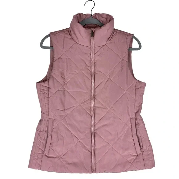 New York & Company Vest Womens Small Pink Quilted Full‎ Zip Puffer Mock Neck