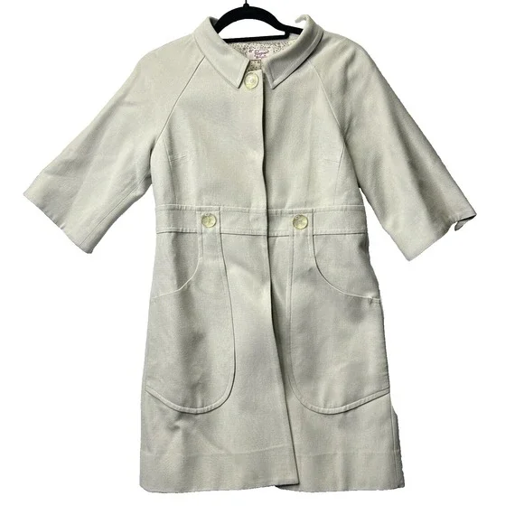 Original Penguin Silk Wool Cotton Zip Coat Jacket Cream Floral Lined Sz‎ 4 Prep