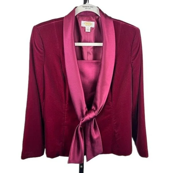 Talbots Burgundy Velvet Satin Tuxedo Collar‎ Jacket Cami Combo Size 6 Petite 6P