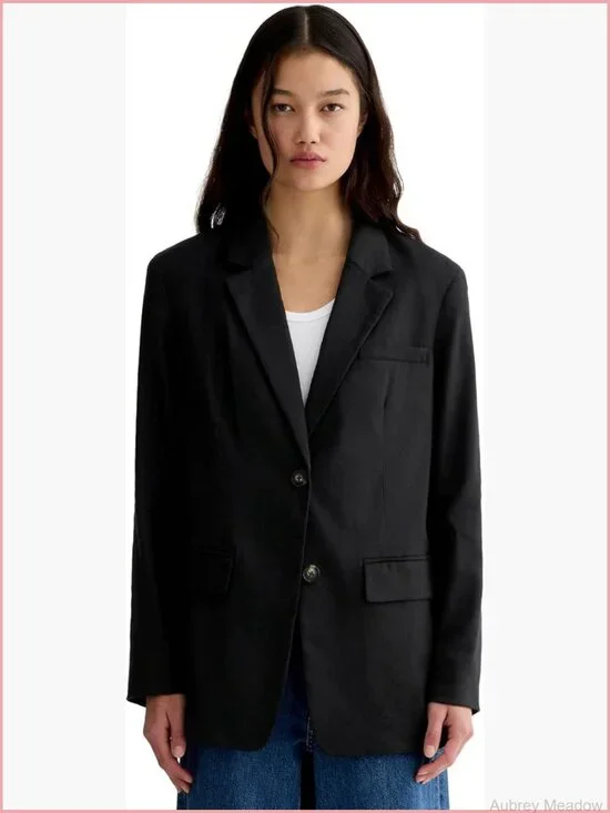 Oversized Blazer - Buttersmooth Tencel Cotton, Notched Lapel, Button Front,