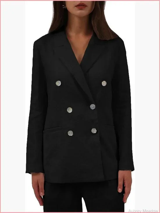 Linen Double-Breasted Blazer w/ Pockets