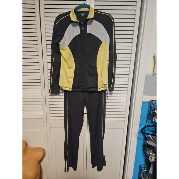 Oleg Cassini Sport Women's Full Zip S Jacket & Matching‎ Pants Gray & Yellow Sm
