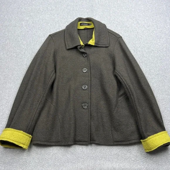 Cut Loose Boiled Wool Jacket Womens L/XL Brown Button Front Contrast Trim Blazer