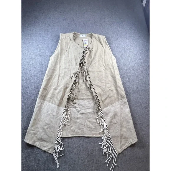 VINEYARD VINES Open‎ Front Fringe Vest Sweater Oatmeal Heather Women's M NWT