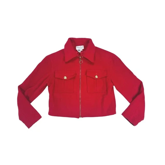 Ashley Scott Vintage Red Wool Blend Cropped Zip Up Jacket Womens size Medium‎