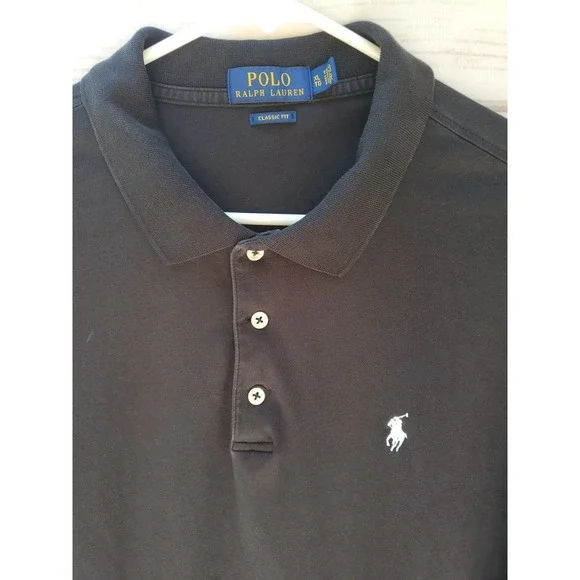 Polo Ralph Lauren Black Polo White Pony Logo Classic Fit Size Large