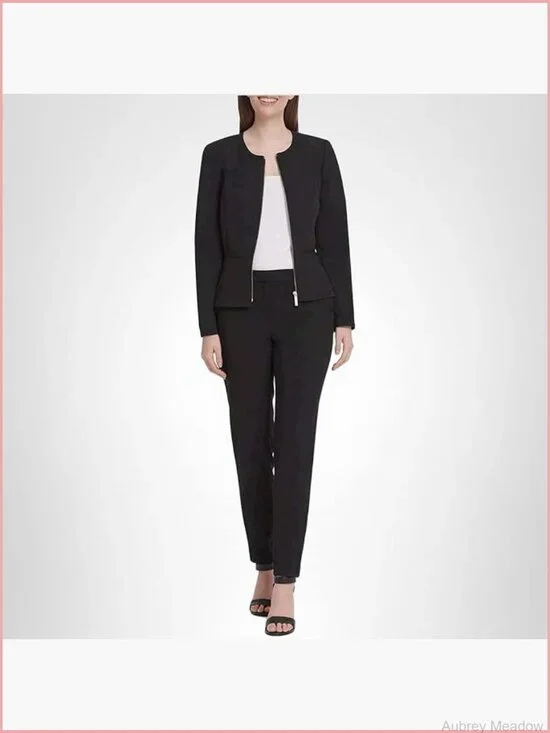 Peplum Zip Front Blazer Jacket Business Casual Long Sleeve Collarless