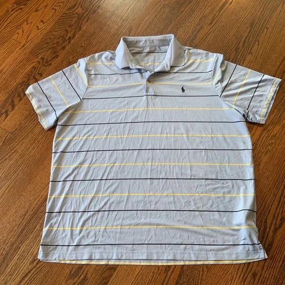 Ralph Lauren‎ Shirt Mens 2XL Blue Striped RLX Short Sleeve Performance Polo