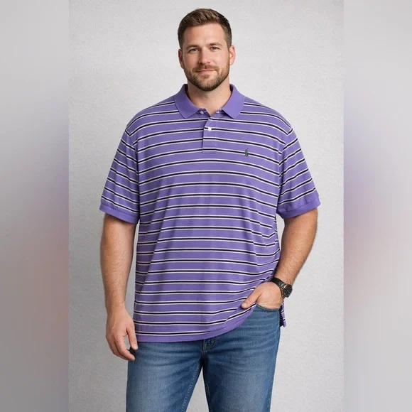 Polo Ralph Lauren Men's Sz 2XL Purple Stripe Pima Cotton‎ Golf Rugby Polo Shirt