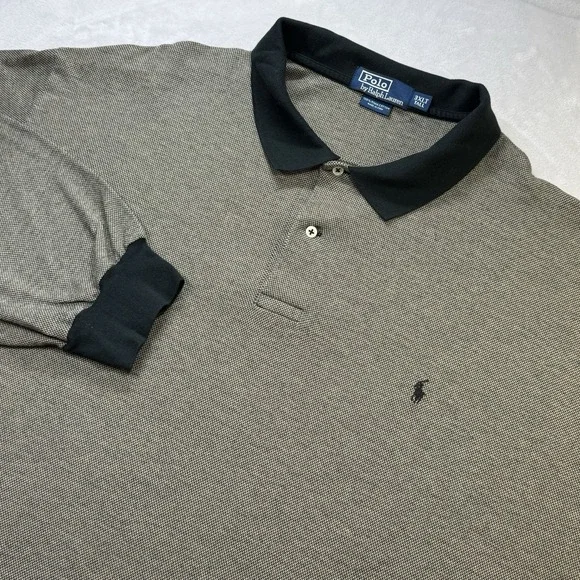 Polo Ralph Lauren Pima Cotton Long Sleeve Polo Shirt 3XLT Black Beige