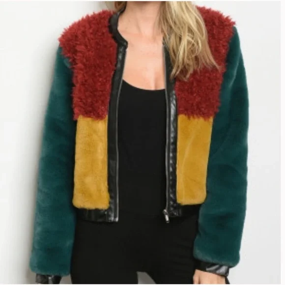 Ivory Rose Cropped Jacket Womens Medium Boho Full Zip Mustard Colorblock Blk Box