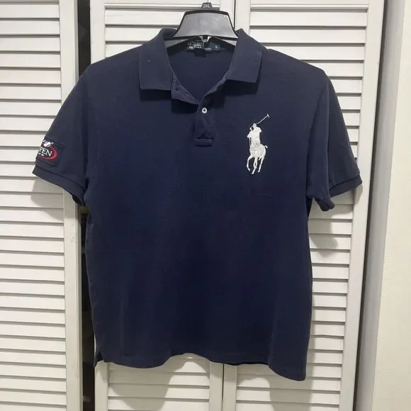 Polo Ralph Lauren Vintage 2009 US Open Navy Large White Pony Polo Shirt L Preown