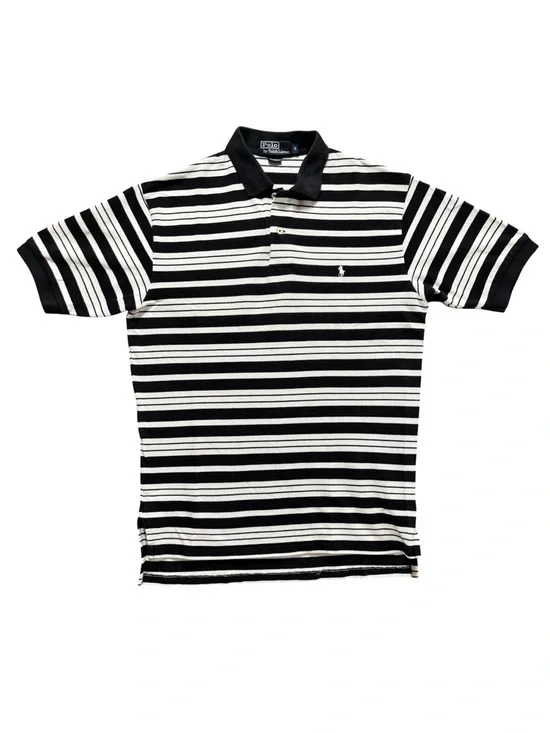 Vintage 90s Polo Ralph Lauren Striped Polo Shirt Size M, B&W Malaysia K1