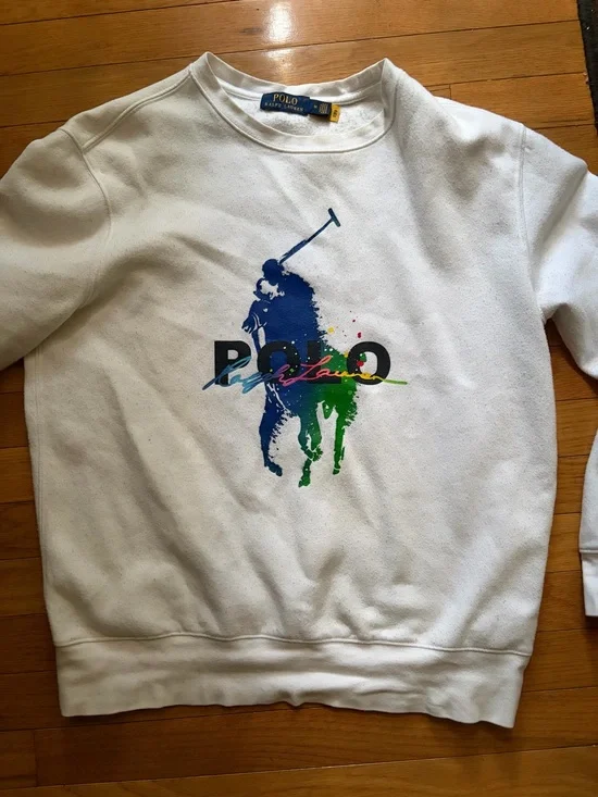 Ralph Lauren White Crewneck Sweatshirt with Multicolor Polo Logo
