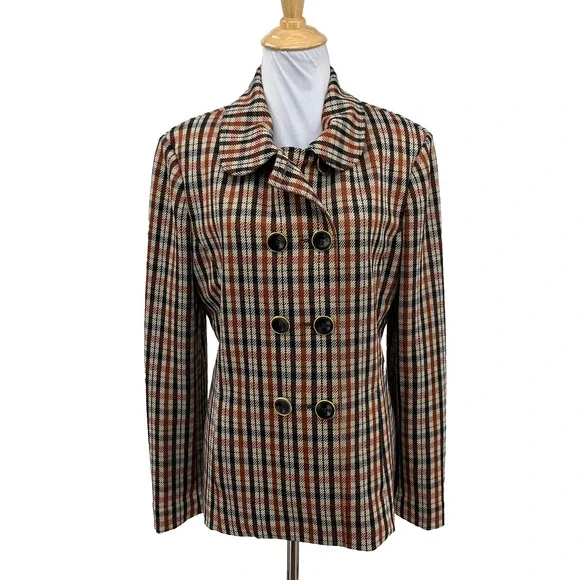 Cabi Blazer Womens M Medium Jazzy Toffee Plaid Tartan Shoulder Pads Tailored