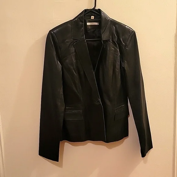 Vintage 90s Leather Jacket Size‎ 8 Black Grunge Baddie Button