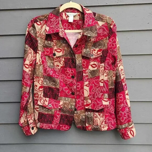Christopher & Banks Red Brown Patchwork Lightweight Jacket Medium