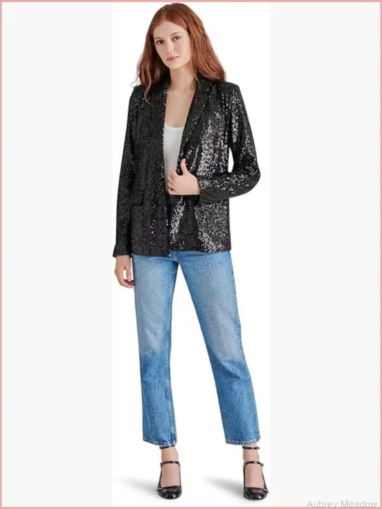 Sequin Blazer Loose Fit Notched Collar Long Sleeve