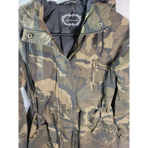 Ambiance Outerwear Cotton Camouflage Hooded Jacket Anorak‎ Women Small