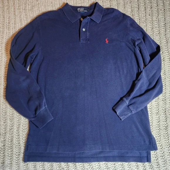 Vintage Polo Ralph Lauren Long Sleeved Shirt Mens Large Blue W Red Pony