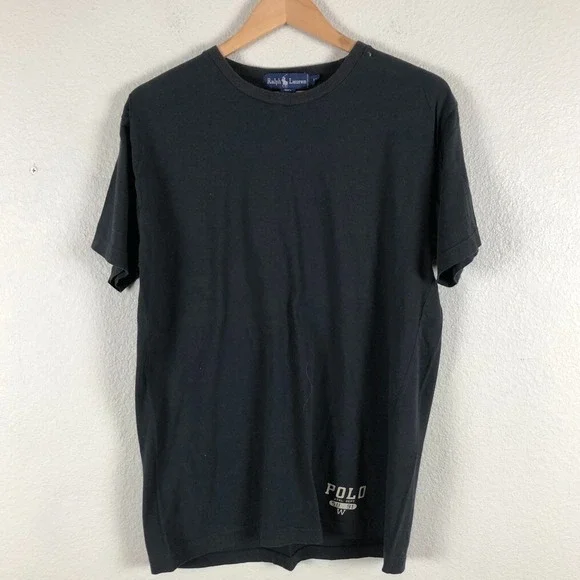 Ralph Lauren Preppy  Shirt Mens Medium Black Cotton Logo Basic Staple Base Layer