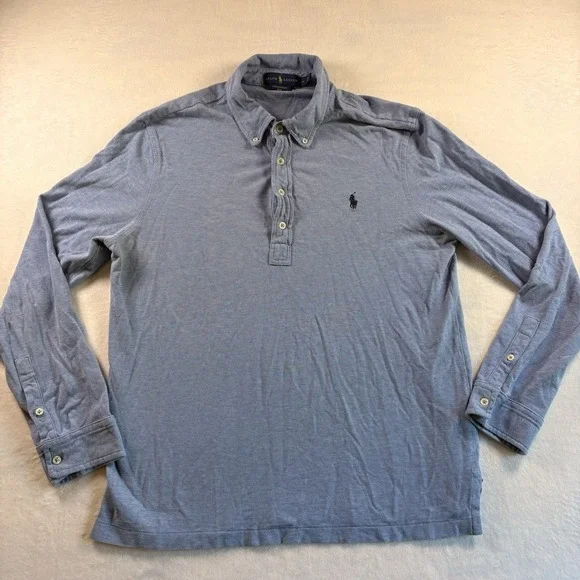 Ralph Lauren Mens Featherweight Mesh Long Sleeve Polo Shirt Blue L Button Down