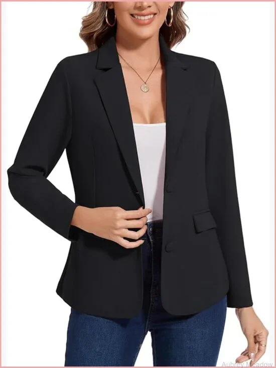 Casual Work Blazer Long Sleeve Button Front Notch Lapel Jacket with Pockets