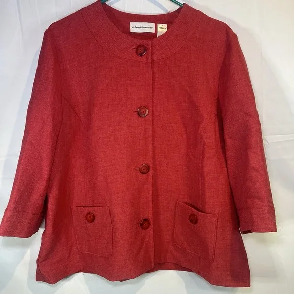 Alfred Dunner Red Large Button Blazer 3/4 Sleeve Size 18‎ 100% Polyester