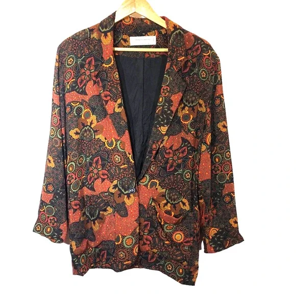 Portfolio‎ Australia Womens 12/US 8 Blazer Rayon Lined Earth Tones Pockets Boxy