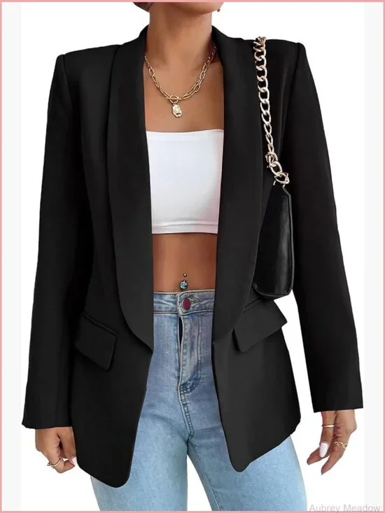 Womens Open Front Shawl Collar Blazer Long Sleeve Slim Fit Work Office Casual