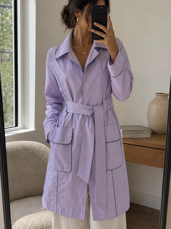 Lavender Belted Trench Coat Medium Pastel Spring Summer Jacket Lilac