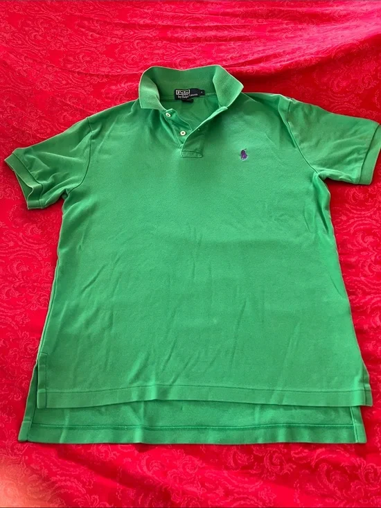 Polo Ralph Lauren Green Polo Shirt Men's Small Purple Pony Classic Fit Cotton