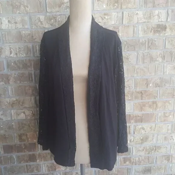 ‎ALFANI Black Lace Open Front Jacket - Size Large