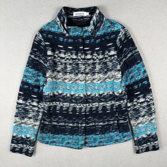 Fox’s Europe Knit Jacket Women’s 34 Blue Cotton‎ Art To Wear Long Sleeve Pockets