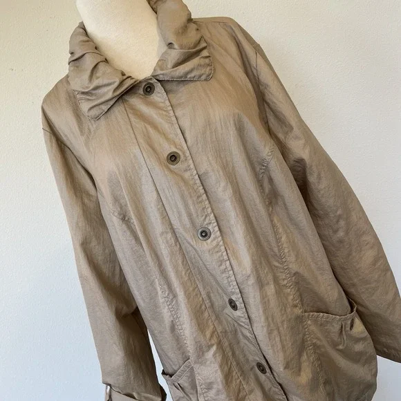Chico's 3 Women's Large Weekends Taupe Snap Front Windbreaker Lightweight Jacket