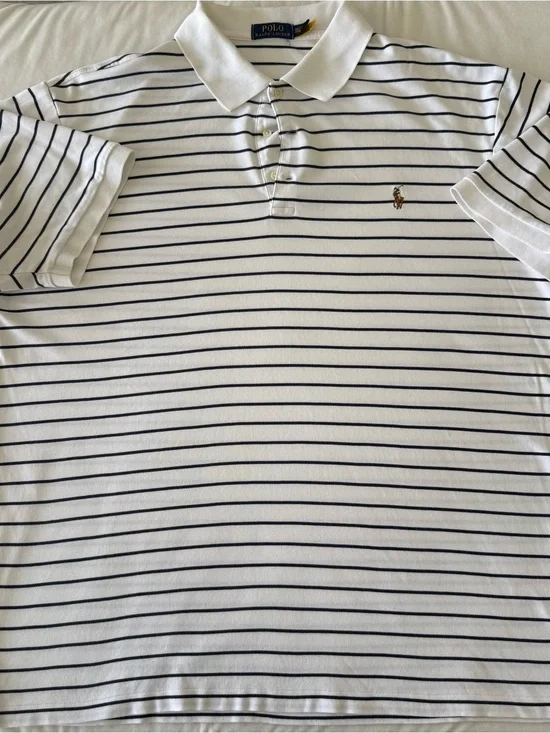 Ralph Lauren White Polo with Navy Stripes